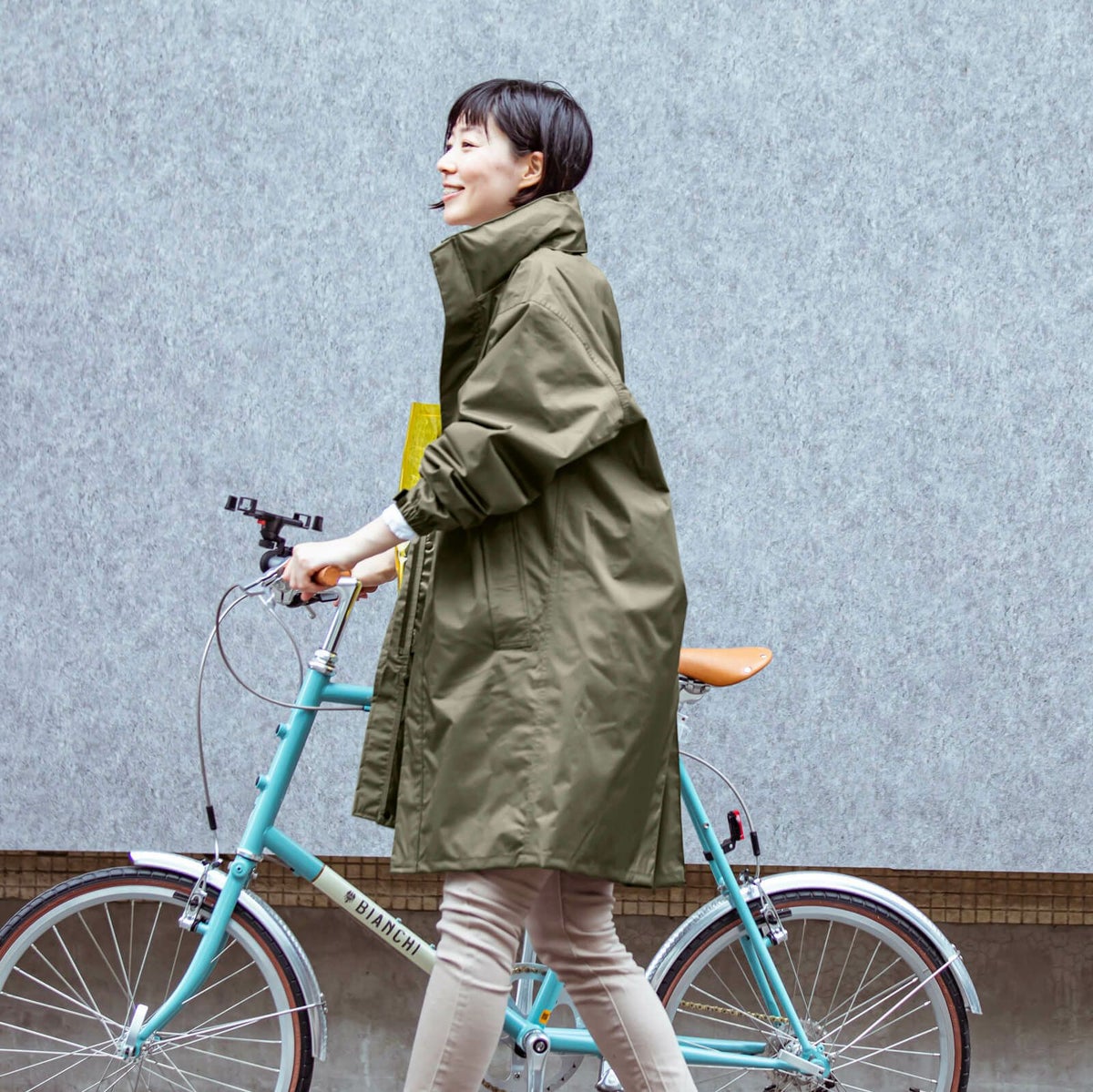 身長:168cm／着用サイズ：L／カラー：オリーブ