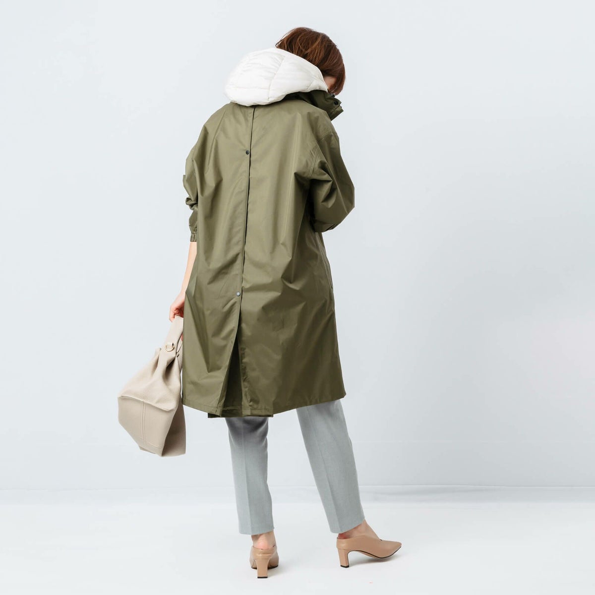 身長:163cm／着用サイズ：L／カラー：オリーブ