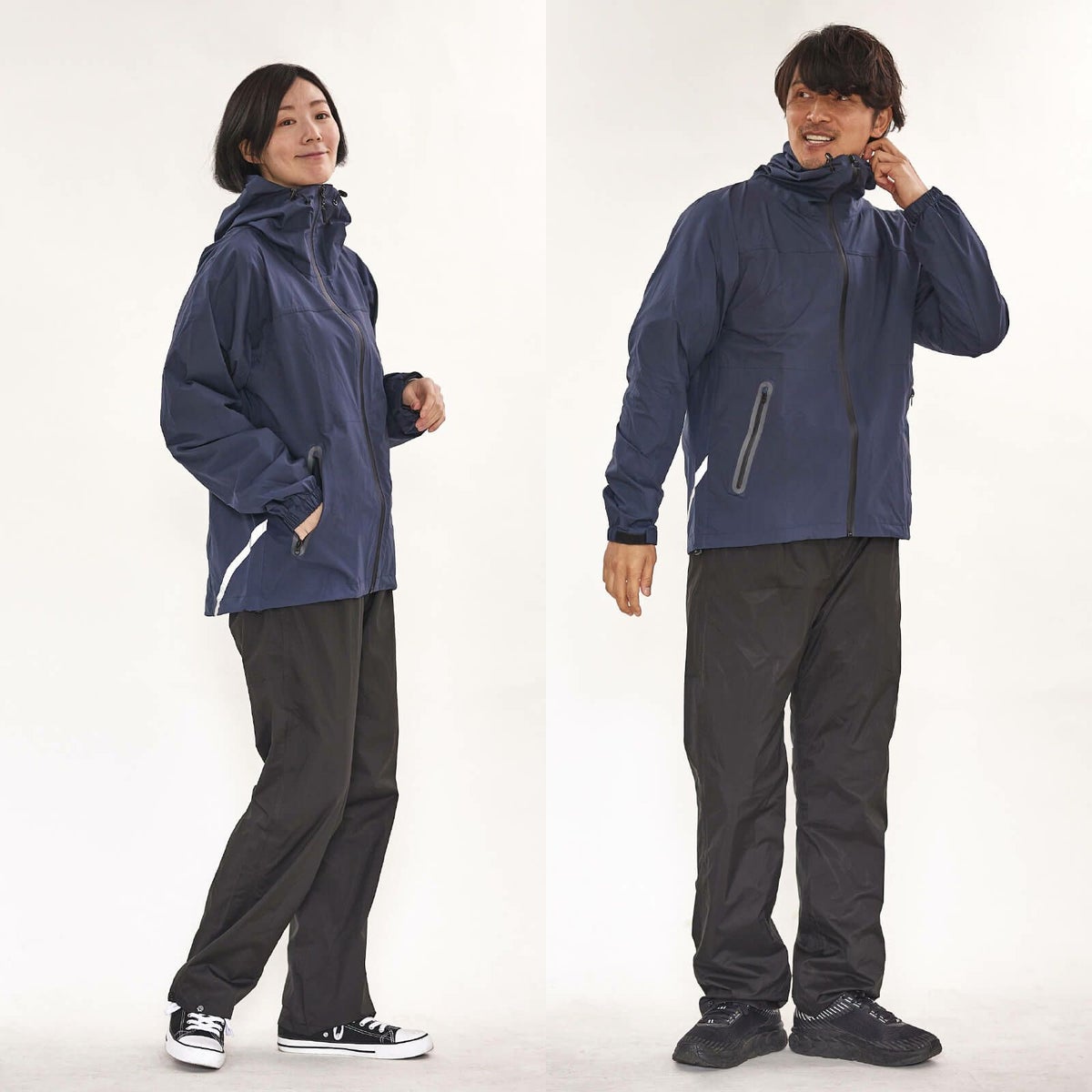 ［女性モデルのサイズ］身長:168cm 着用サイズ：LL カラー：ネイビー/［男性モデルのサイズ］身長:181cm 着用サイズ：LL カラー：ネイビー