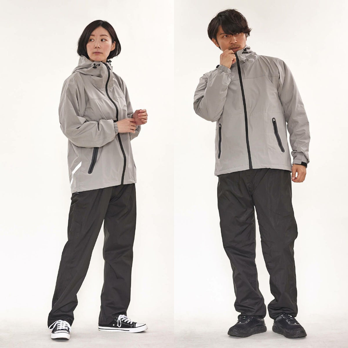 ［女性モデルのサイズ］身長:168cm 着用サイズ：LL カラー：シルバー/［男性モデルのサイズ］身長:181cm 着用サイズ：LL カラー：シルバー