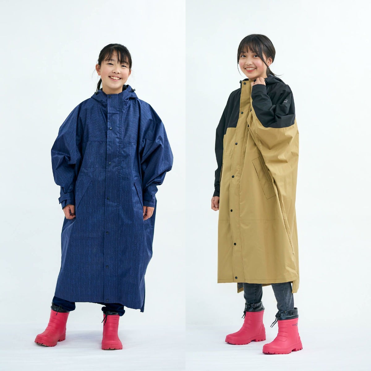 左モデル:140cm／Mサイズ着用、右モデル:150cm／Mサイズ着用