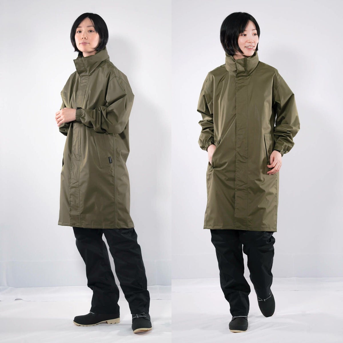 【7590 バッグインコート オリーブ】×【AH-200 レインパンツライトストレッチ ブラック】