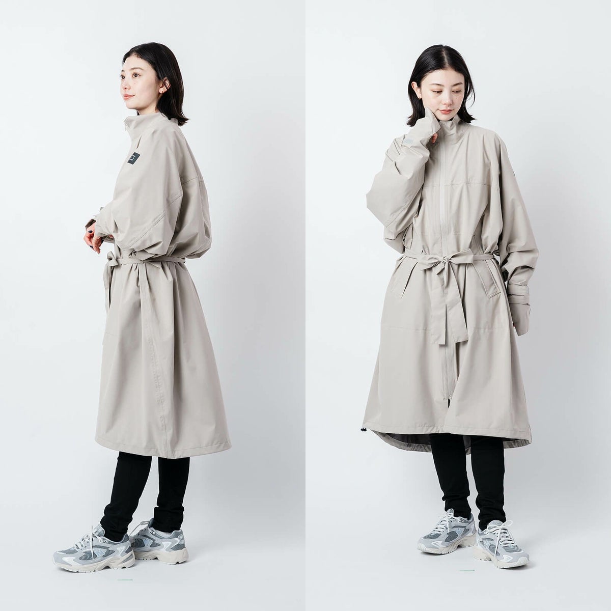 シルエット変化　※モデル身長：166cm ／ Lサイズ ／ グレージュ着用